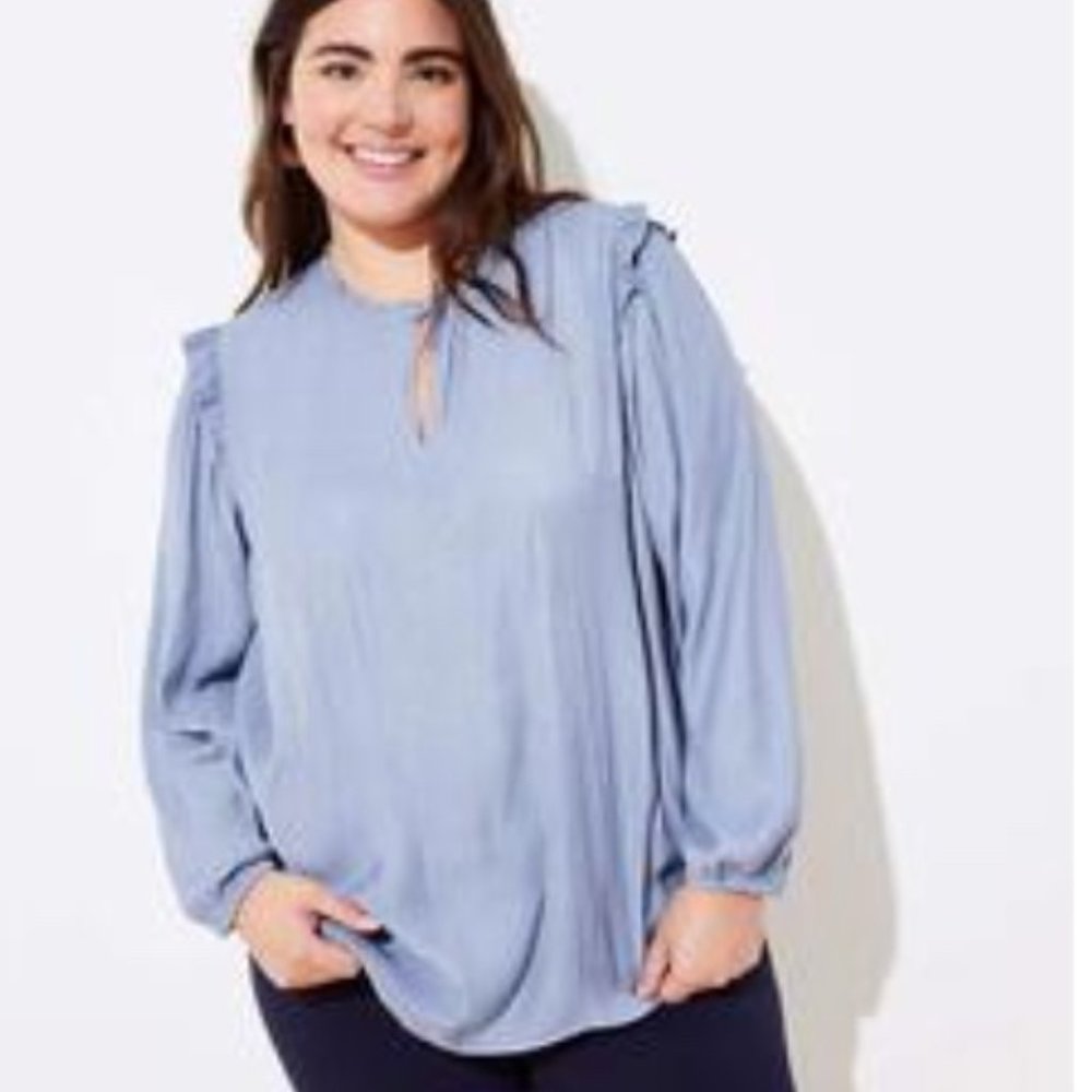 Loft Plus Jacquard Ruffle Trim Blouse 16 Plus NWT
